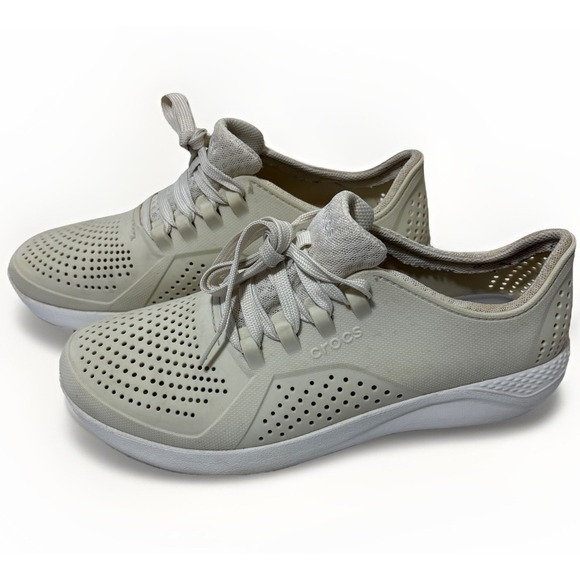 Crocs LiteRide Pacer sneakers Men's 9 Almost White Comfort LaceUp Preppy - Picture 2 of 7